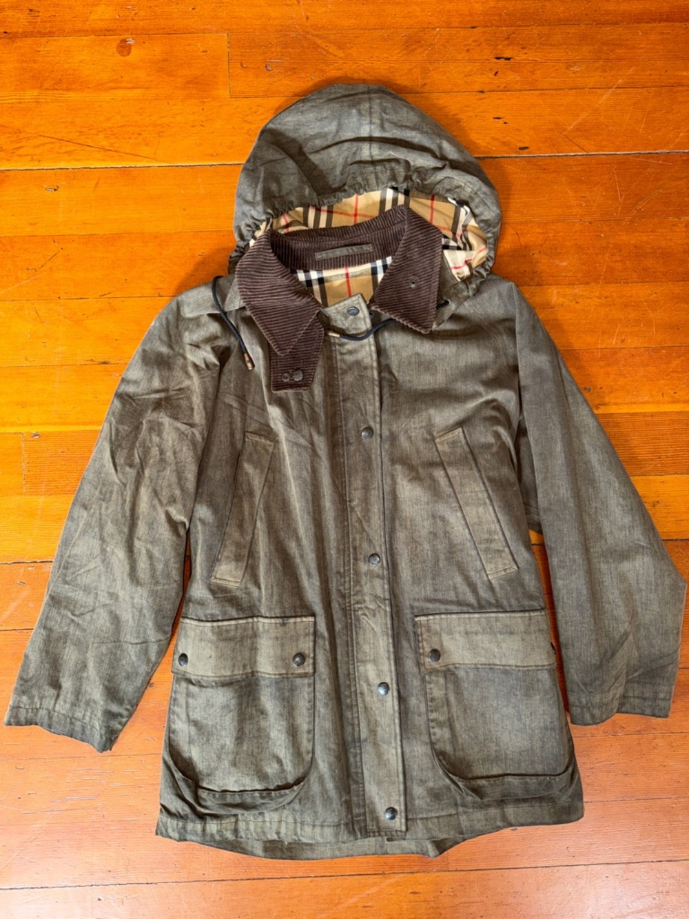 Vintage Burberry Olive Green Field Jacket // oiled tin cloth - made in England